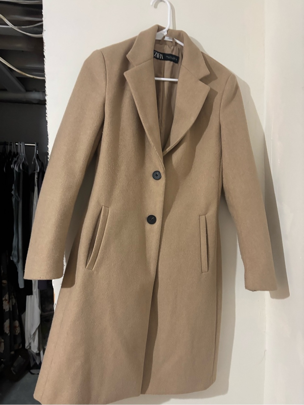 Zara Tan Single-Breasted Wool-Blend Trench Coat